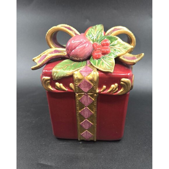 Fitz & Floyd Classics Renaissance Red Ceramic Gift Box With Gold Accents excelle - Picture 2 of 9